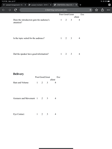 Print out the Speaker Critique Form (linked above) and familiarize yourself with the elements of the presentation