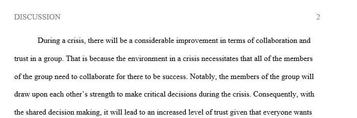 How can a crisis situation make collaboration and trust stronger in a group