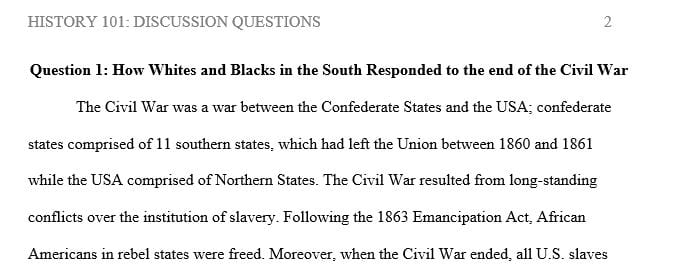 How did White and Black Southerners respond to the end of the Civil War