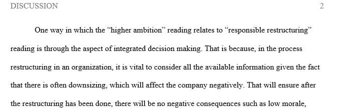 How does the Higher Ambition reading relate to the Responsible Restructuring reading