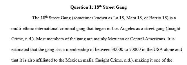 Identify a street gang operating in the state to which you were assigned.