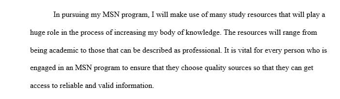 Identify and accurately describe in detail at least three academic resources or strategies that can be applied to the MSN program