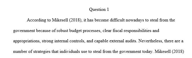 Identify and explain at least three methods of stealing from the government as identified by the author in your textbook.