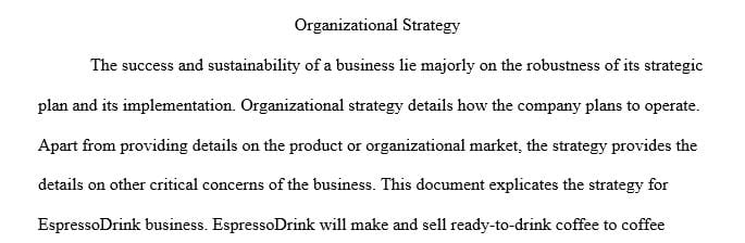 Identify and justify your product-market, financial, potential investor market and organizational strategy.