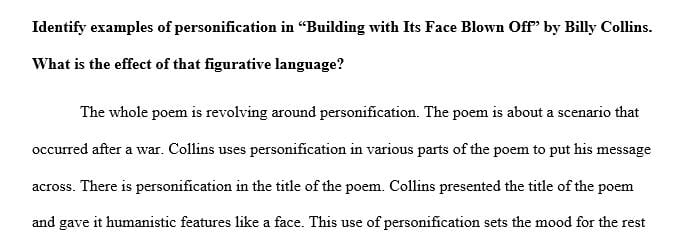 Identify examples of personification in “Building with Its Face Blown Off” by Billy Collins.