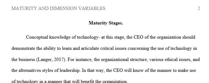 Maturity stages and dimension variables in the CEO Technology Best Practices