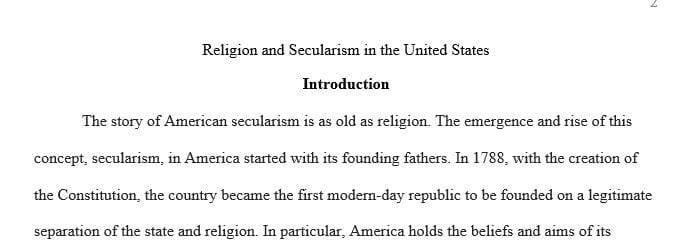 Papers should focus on a particular aspect of the history of religion in the United States.