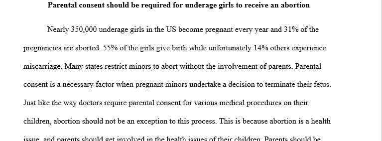 Parental consent should be required for underage girls to receive and abortion 