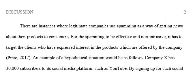 Provide a real-world example or describe a hypothetical situation in which a legitimate organization used spam