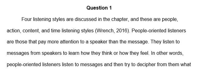 Read Chapter 4 and Identify ways that you can adapt your message to each of the listening styles