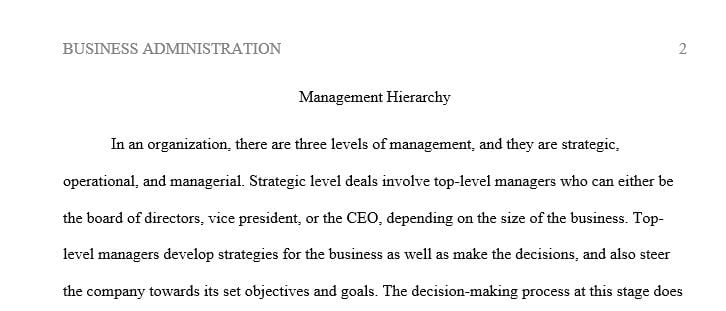 Review at least 4 academically reviewed articles on each management hierarchy