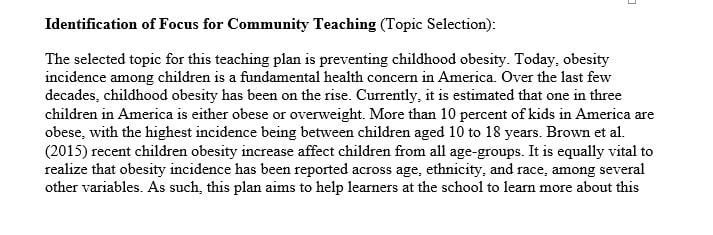 Review the teaching plan proposal with a community health and public health provider in your local community.