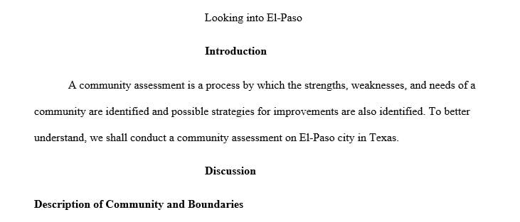Select a community of interest in your region. Perform a physical assessment of the community.