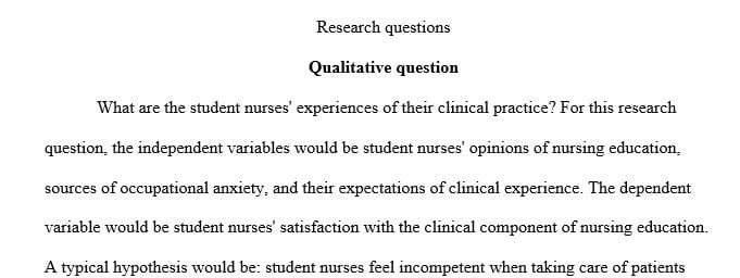 Select one qualitative and one quantitative question that you are interested in investigating.