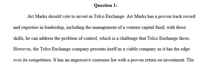 Should Art Marks vote to make an investment in Telco Exchange and What valuation do you think is appropriate