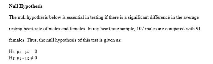 Significant difference between the average resting heart rate of males and the average resting heart rate of females