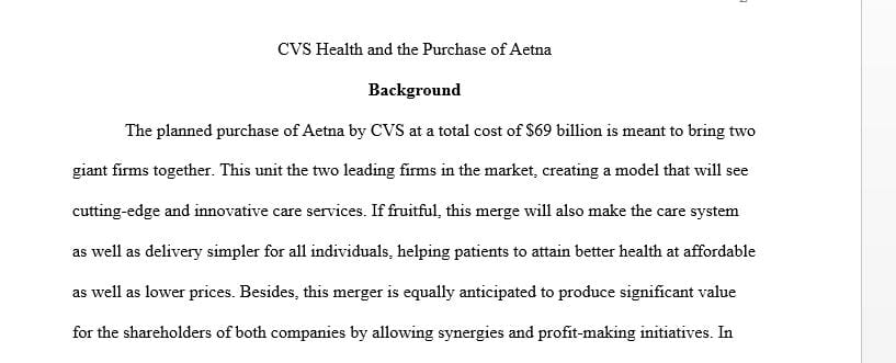 Three pages case write-up about mergers and acquisitions