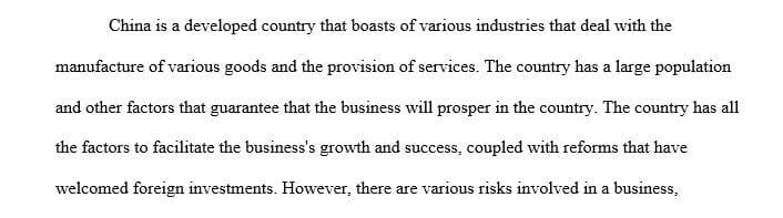 What are the political cultural environmental economic and trade risks present when doing business in the country as an outsider