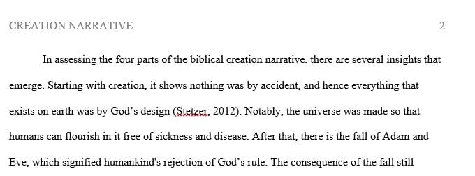 What do the four parts of the Christian biblical narrative  say about the nature of God and of reality in relation to the reality of sickness and disease