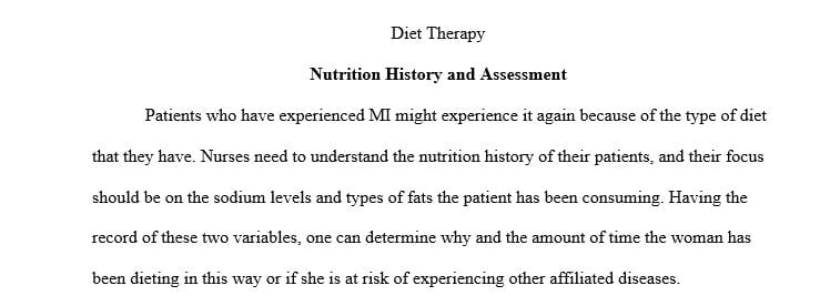 What should be the focus for her nutritional history and assessment