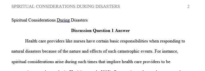 What spiritual considerations surrounding a disaster can arise for individuals