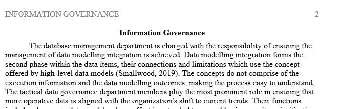 Which department would be responsible for managing the Data Modeling Integration process