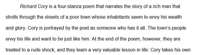 Write a 4-6 page essay on Richard Cory by Edwin Robinson