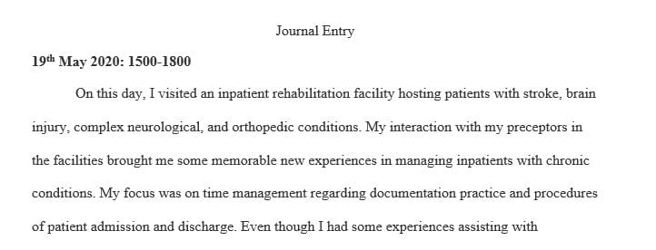 Write a paragraph that describes the type of duties you carried out that day