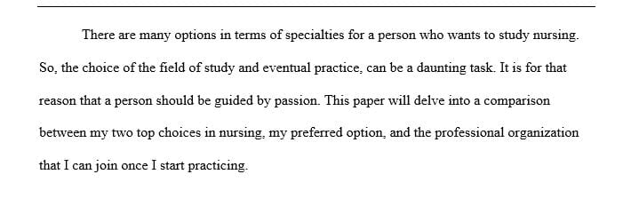 Write a paragraph that provides a detailed comparison at least two nursing specialties