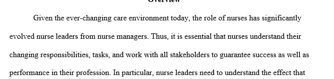 Writing a 1000-1250 word paper describing the differing approaches of nursing leaders and managers to issues in practice.