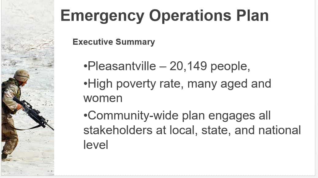 You are the director of the Office of Emergency Management in Pleasantville City U.S.