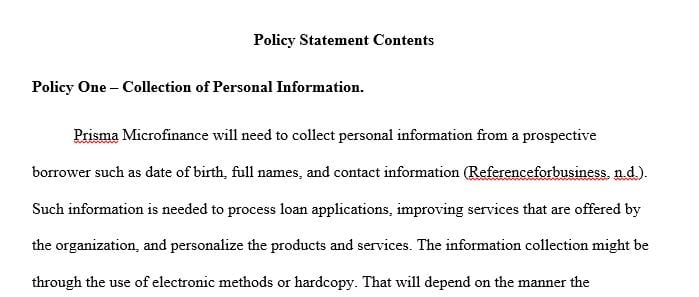 Your fictitious company must create a privacy policy document