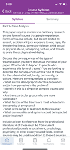 Discuss the consequences of the type of traumatization you have chosen as the focus of you paper.