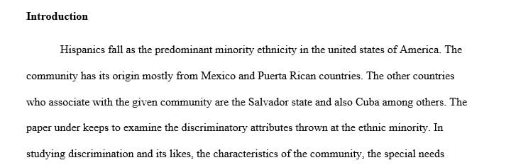Choose the topic of your choice and take into account the ethnic group’s special needs