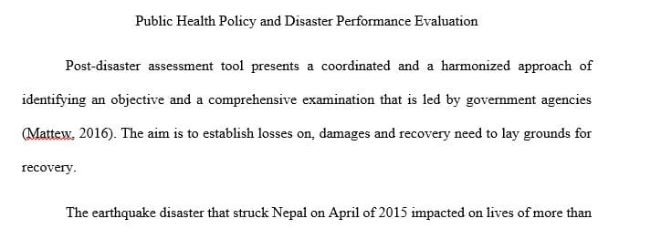 Describe and briefly discuss an example of a real-world post-disaster assessment