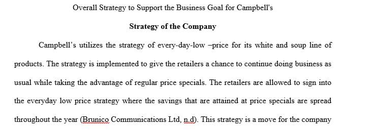 Describe the overall strategy to support the business goal for Campbell's Soup Company