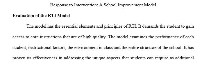 Does the model have the essential elements and principles of RTI