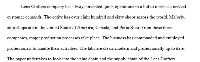 Evaluate LensCrafters’ operations strategy and explain how the organization seeks to gain a competitive advantage in terms of sustainability.