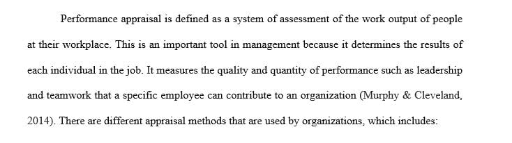 Focus on the performance appraisal for an individual.