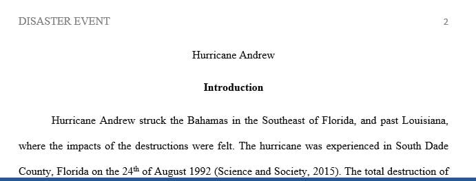 Identify a disaster that has occurred in your region.