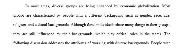 Identify and discuss at least three attributes associated with working in a diverse group.