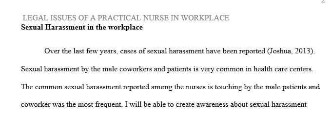 Legal issues of an Advanced Practice Nurse in the Workplace