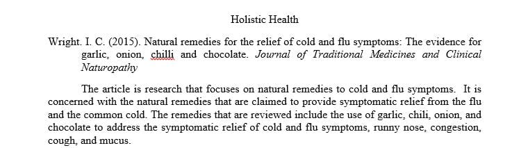 Natural Remedies for the Relief of cold and Flu symptoms