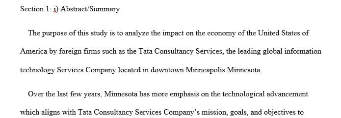 Prepare a case study on a FOREIGN firm that invested in a geographic division