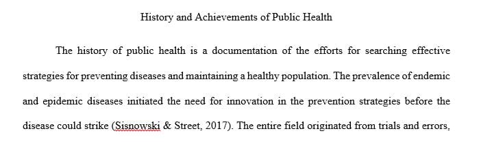 Public health has a long history and has achieved many significant accomplishments since the 18th and 19th centuries.