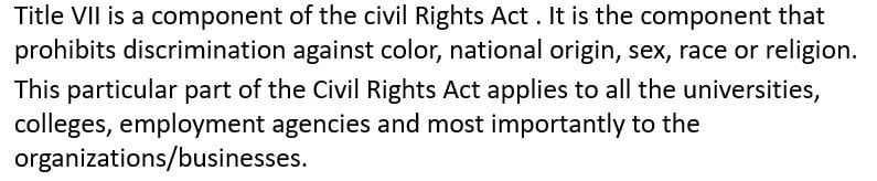 Summarize the role of Title VII on businesses and describe how race color and national origin are protected.