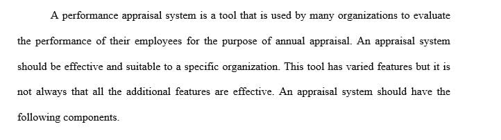 What are the principal components of an effective performance appraisal system