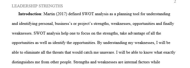 Write 3 pages about how the results of your SWOT analysis might be used in both a workplace setting