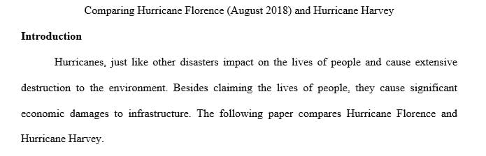 Write an opening post of about 300 words comparing Hurricane Florence (August 2018) and Hurricane Harvey (August 2017)