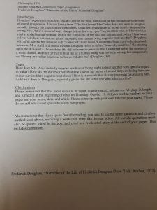 Write 1.5 page of Connection Paper Douglass experience with Mrs. Auld is one of the most significant